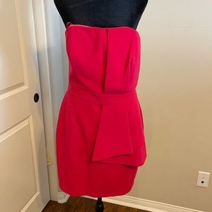 Hot pink, strapless mini dress.